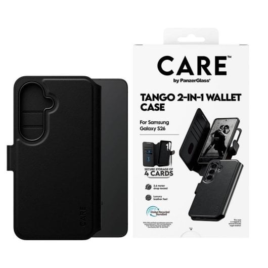 Funda PanzerGlass CARE Tango 2-in-1 Wallet Cuir Noir Qi pour Galaxy S26