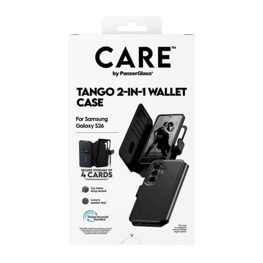 Funda PanzerGlass CARE Tango 2-in-1 Wallet Cuir Noir Qi pour Galaxy S26