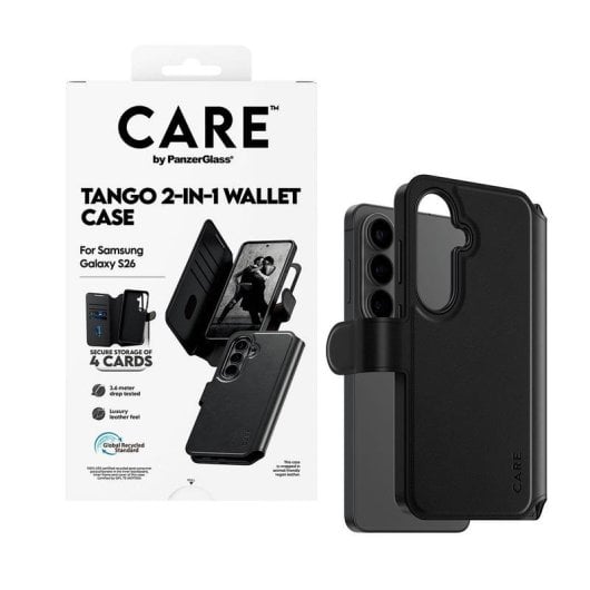 Funda PanzerGlass CARE Tango 2-in-1 Wallet Cuir Noir Qi pour Galaxy S26