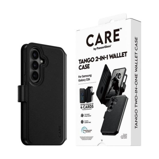 Funda PanzerGlass CARE Tango 2-in-1 Wallet Cuir Noir Qi pour Galaxy S26