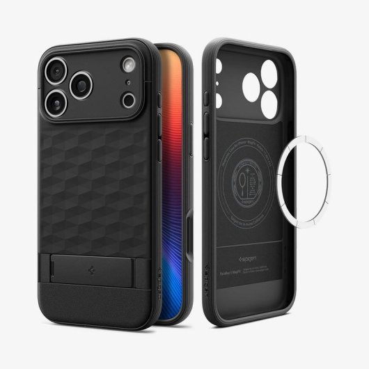 Funda para móvil Spigen Parallax S TPU Negra con MagSafe y soporte para iPhone 17 Pro
