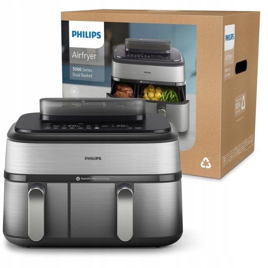 Heißluftfritteuse Philips NA555/00 Doppelkorb 9,5L 2750W mit Dampf