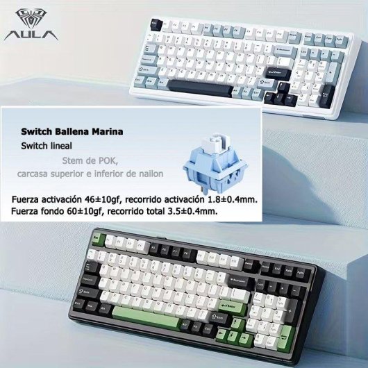 Tastiera Aula F99 Bianca Verde Bluetooth 5.0 Hot Swap RGB 96 % US