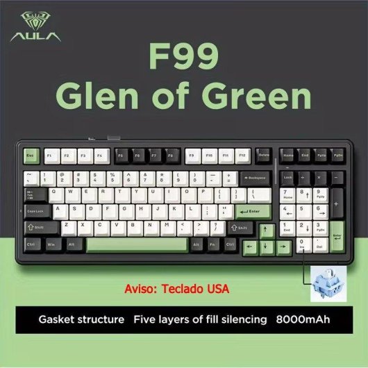 Tastiera Aula F99 Bianca Verde Bluetooth 5.0 Hot Swap RGB 96 % US