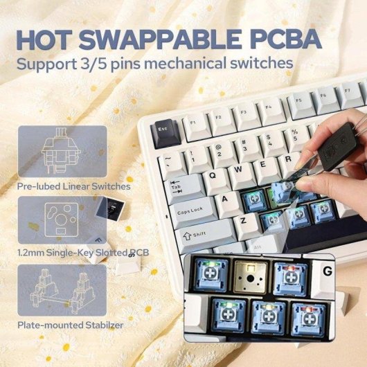 Tastiera Aula F99 Bianca Bluetooth 5.0 Hot Swap RGB 96% US Blu