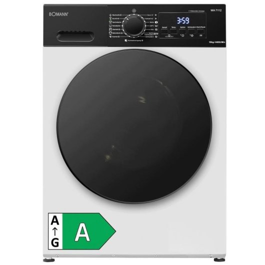 Lave-linge Bomann WA 7112 Hublot 10 kg 1400 rpm Classe A Blanc LED Inverter