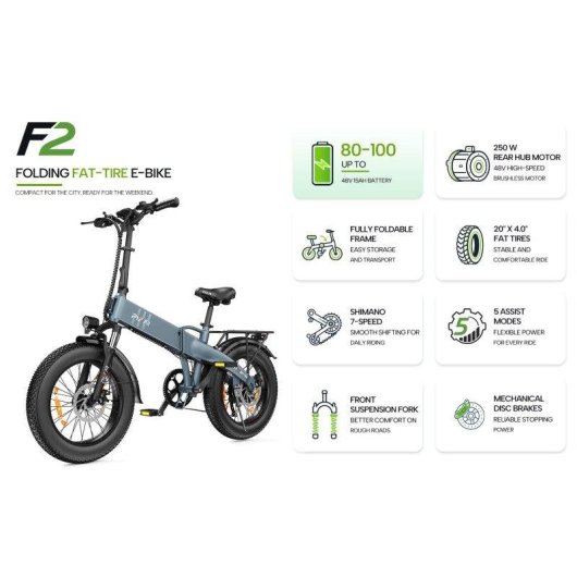 Bicicleta Eléctrica Pixar F2 250W 48V 15Ah Freno Disco Verde