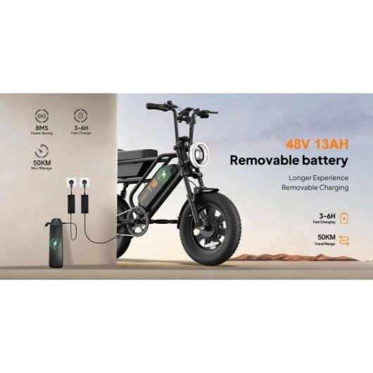 Bicicleta eléctrica Urlife T16 500W 48V 13Ah 16" Frenos de Disco Plata