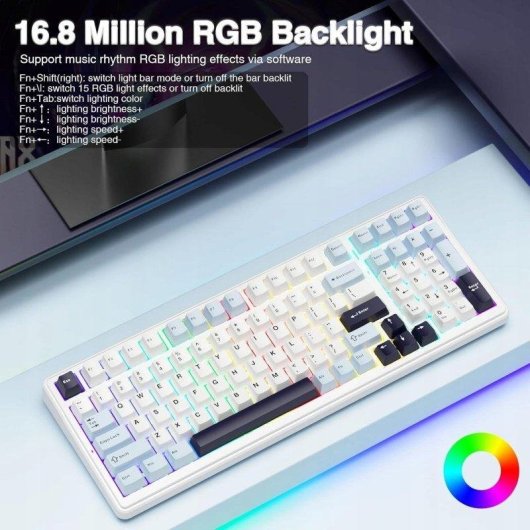 Teclado Aula F99 mecánico inalámbrico Hot Swap Bluetooth RGB blanco azul