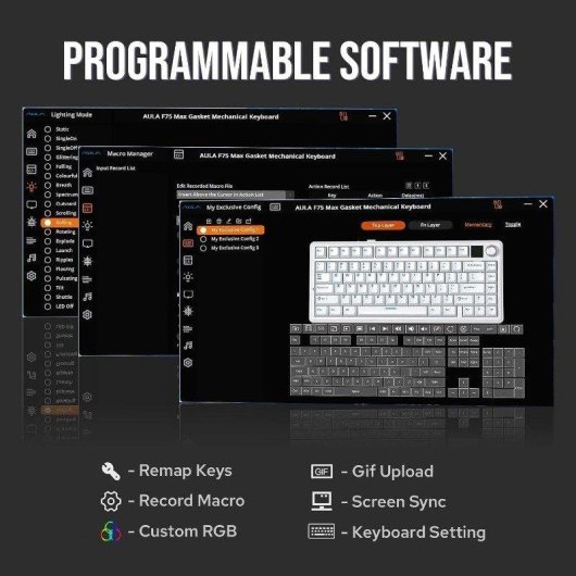 Teclado Aula F75 Max mecánico inalámbrico 75% con pantalla TFT US