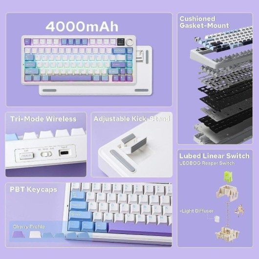 Teclado Aula F75 Max mecánico inalámbrico 75% con pantalla TFT y RGB US