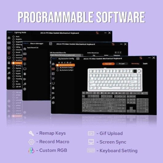 Teclado Aula F75 Max mecánico inalámbrico 75% con pantalla TFT y RGB US