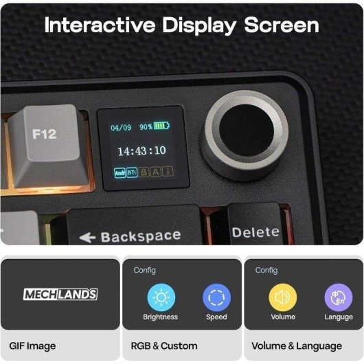 Teclado mecánico inalámbrico Aula F75 Max 75% retroiluminado RGB con pantalla TFT, perilla de control y estructura Gasket Mount