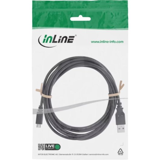 Câble USB InLine Micro USB 2.0 5 m Noir Connecteurs Dorés