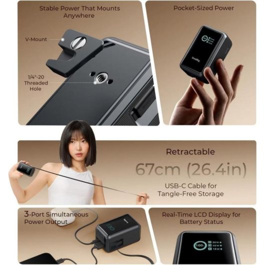 Power Bank SmallRig 10000 mAh 45 W Chine Aluminium TPU Silicone