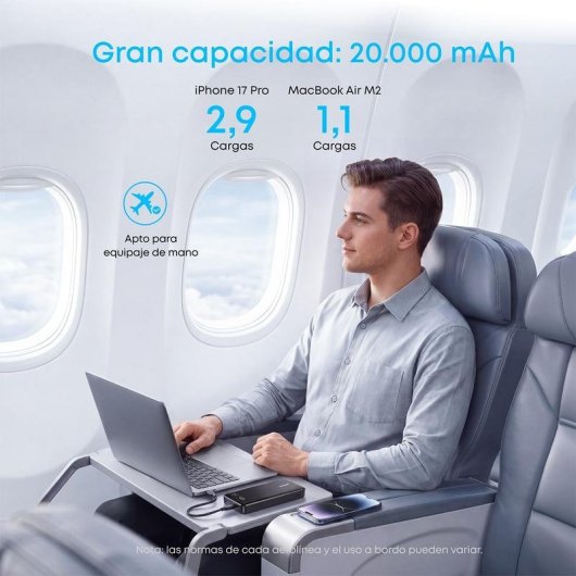 Power Bank Anker 20000 mAh 87 W Apta para avión Negro
