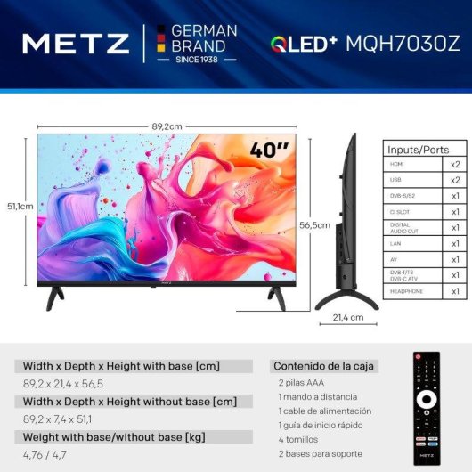 TV Metz QLED 40MQH7000Y 40" Full HD 60Hz Smart TV Google TV HDR10 Dolby Digital Plus