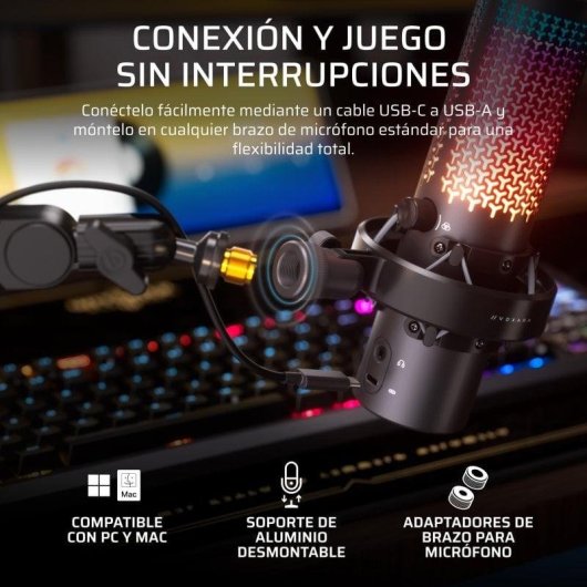 Micrófono Corsair VOXARA USB cardioide con pantalla OLED y RGB personalizable negro