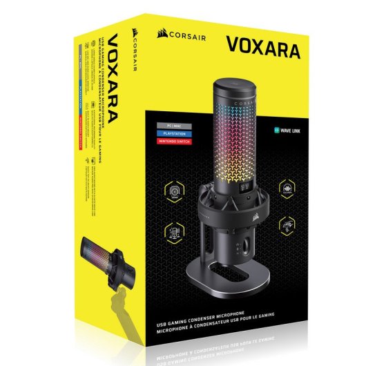 Micrófono Corsair VOXARA USB cardioide con pantalla OLED y RGB personalizable negro