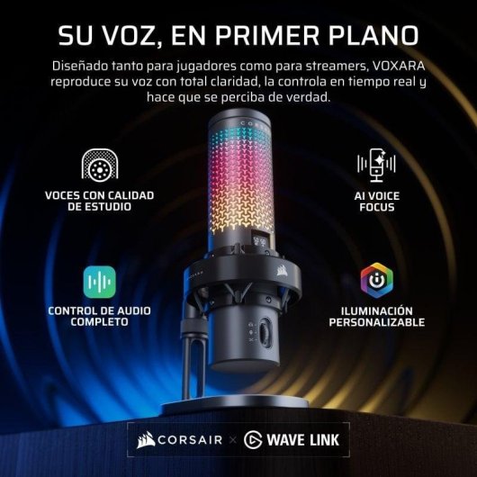 Micrófono Corsair VOXARA USB cardioide con pantalla OLED y RGB personalizable negro