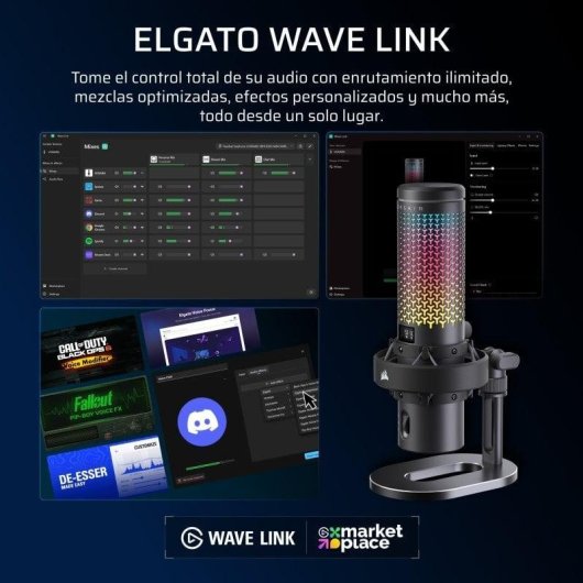 Micrófono Corsair VOXARA USB cardioide con pantalla OLED y RGB personalizable negro