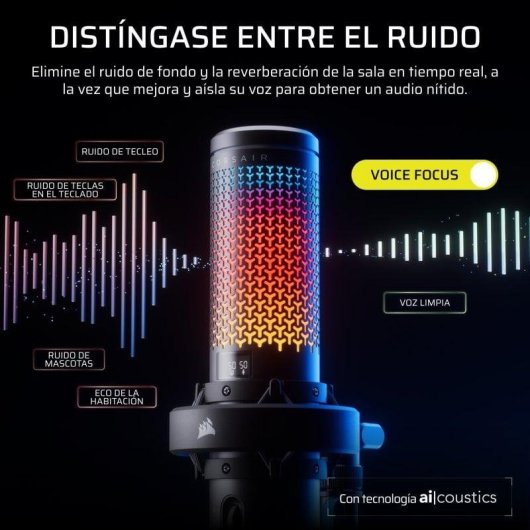 Micrófono Corsair VOXARA USB cardioide con pantalla OLED y RGB personalizable negro