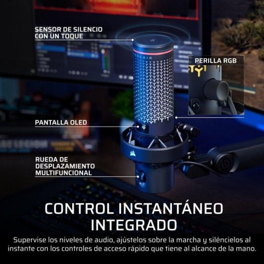 Micrófono Corsair VOXARA USB cardioide con pantalla OLED y RGB personalizable negro