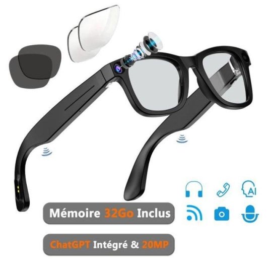 Lunettes IA ERVPES G300 avec camera HD 1080p et traduction wifi