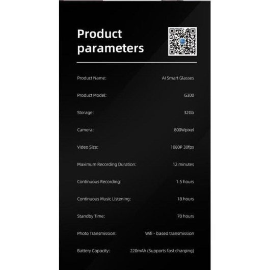 Brille ERVPES G300 Kamera 1080p KI Übersetzung 22 Sprachen Himmelblau