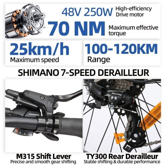 Bicicleta eléctrica TTGO F7 250W 48V 15Ah 20" 25km/h 100km Mostaza