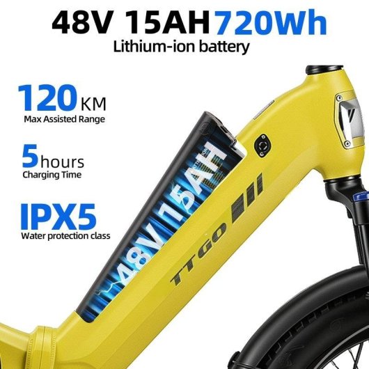 Bicicleta eléctrica TTGO F7 250W 48V 15Ah 20" 25km/h 100km Mostaza
