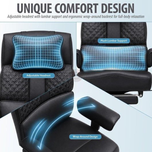 Gaming-Stuhl GTPLAYER Ergonomisch PU-Leder 90°–150° 180 Kg Schwarz