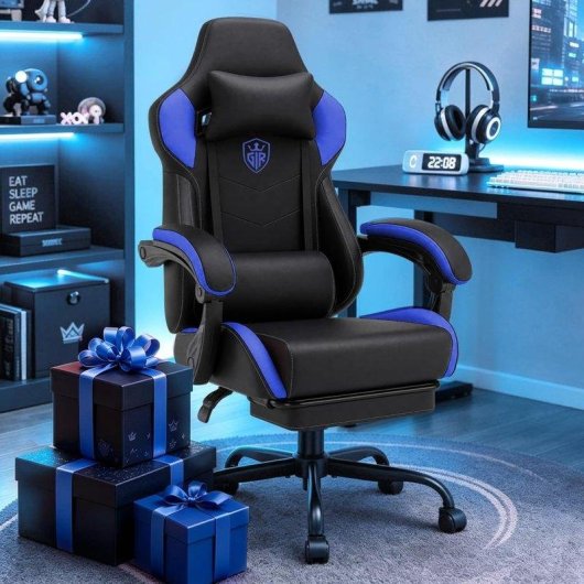 Cadeira Gaming GTPLAYER Ergonómica com Apoio de Pés Azul 150 Kg