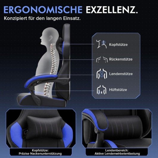 Cadeira Gaming GTPLAYER Ergonómica com Apoio de Pés Azul 150 Kg