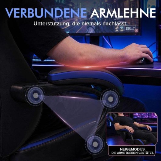 Cadeira Gaming GTPLAYER Ergonómica com Apoio de Pés Azul 150 Kg