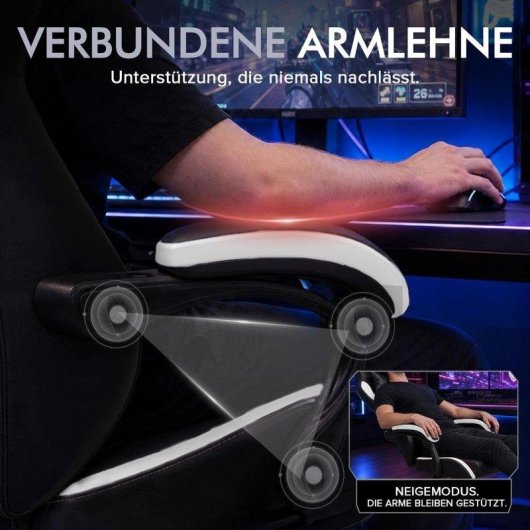 Cadeira Gaming GTPLAYER Ergonómica Reposapés Reposacabeça 150 kg Branco