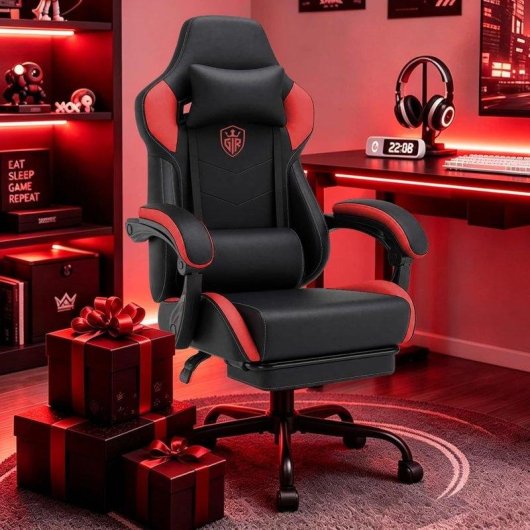 Cadeira Gaming GTPLAYER Ergonómica Reclinável 135° com Apoio para Pés