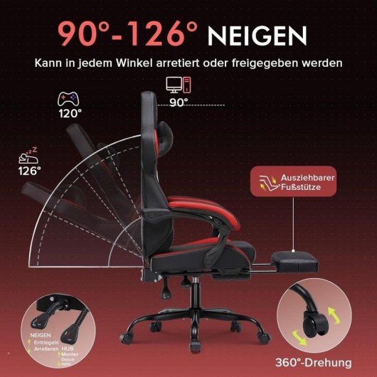 Cadeira Gaming GTPLAYER Ergonómica Reclinável 135° com Apoio para Pés
