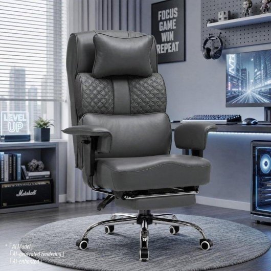 Gaming-Stuhl GTPLAYER Ergonomisch Verstellbar 90°–150° PU-Leder Grau