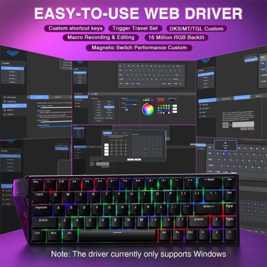 Teclado Aula WIN68 HE 60% Hall Effect Magnético 8000Hz Rapid Trigger RGB USA