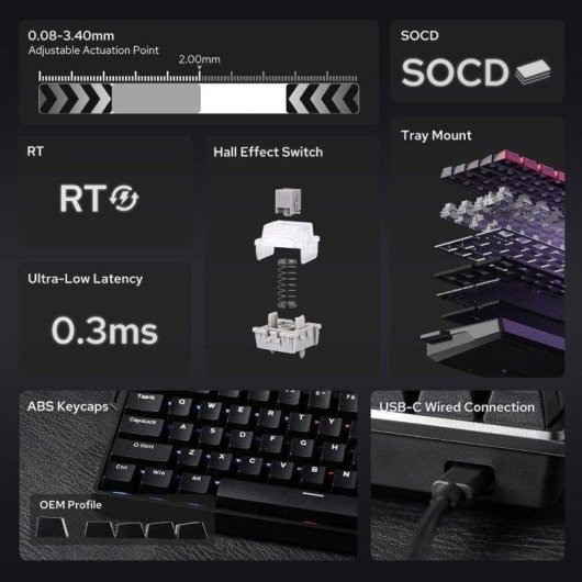 Tastiera Aula Win68 HE 60% Magnetica Hall Effect Rapid Trigger RGB USB-C USA