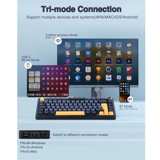 Clavier Aula F75 compact 75% QWERTZ allemand RGB Hot Swap Bluetooth