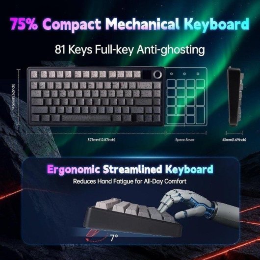 Tastatur Aula F75 Max kompakt 75% RGB TFT Display Hot Swap Bluetooth US