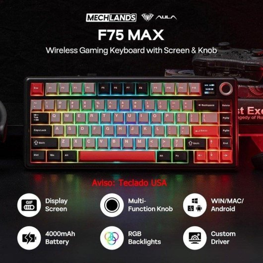Teclado Aula F75 Max mecánico compacto 75% con pantalla TFT US
