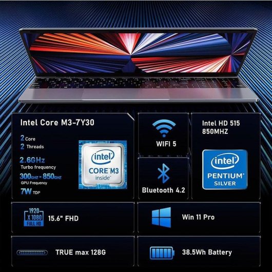 Laptop Funyet 15,6" Intel Core M3-7Y30 8GB 256GB SSD Windows 11 Pro