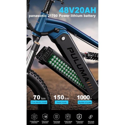 Bicicleta Eléctrica Puluma PH001 250W/1000W 48V 20Ah Azul