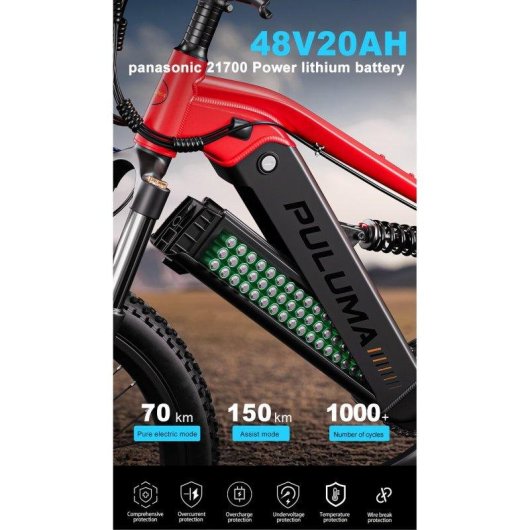 Bicicleta Eléctrica Puluma PH001 Roja 250W 48V 20Ah 27.5"