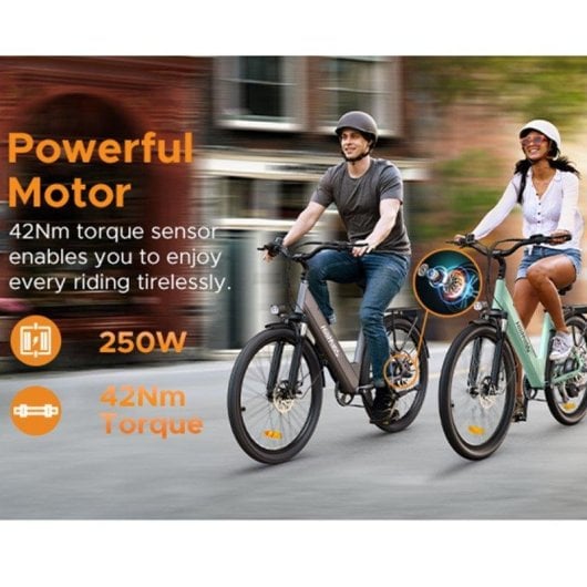 Velo electrique HillMiles MileCity 1 Vert 250W 26 pouces Autonomie 100 km