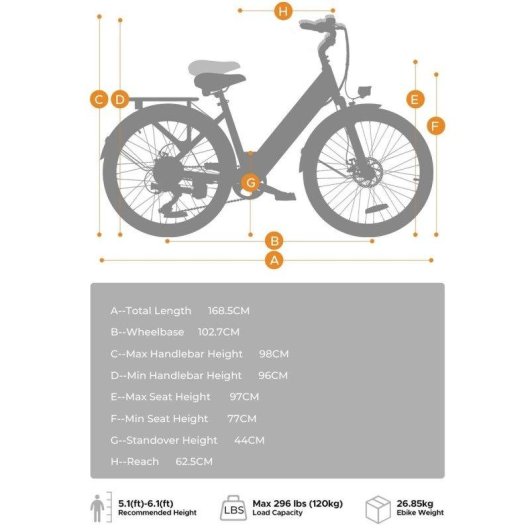 Vélo électrique HillMilES MileCity 1 Bleu 250W 26 pouces Autonomie 100 km