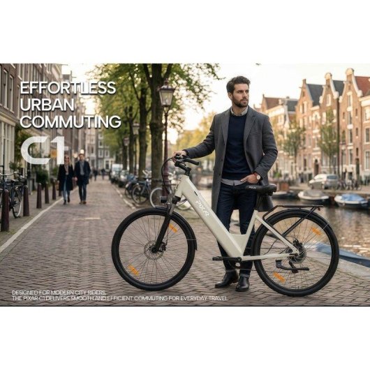 Elektrische Fiets Pixar C1 Wit 250W 120 km Bafang Motor Shimano 7V